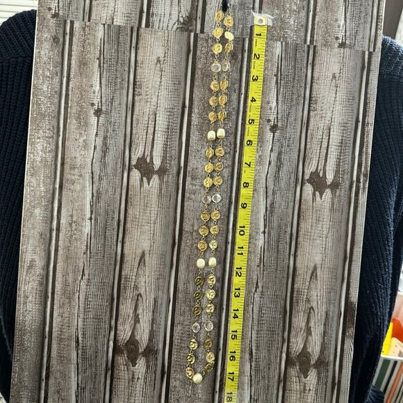 Vintage Faux Baroque Pearl and Goldtone Roman Coin Necklace Glass Flat Beads - Picture 7 of 9